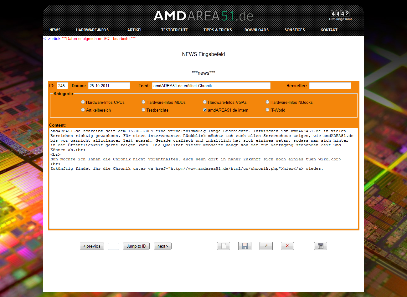 amdAREA51 mit MySQL eingebettenen NEWS-Bereich